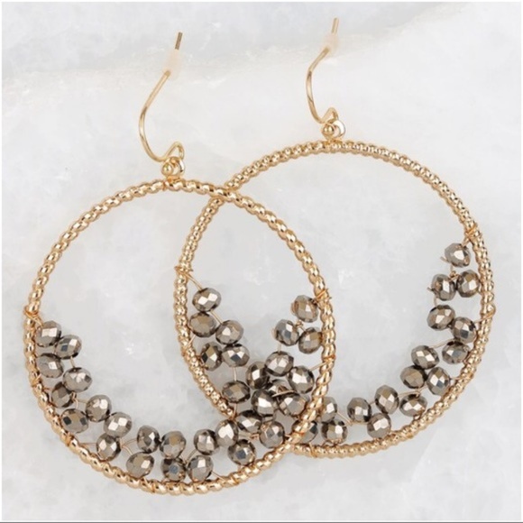 Jewelry - LAST PAIR! Hermatite Beaded Hoop Earrings